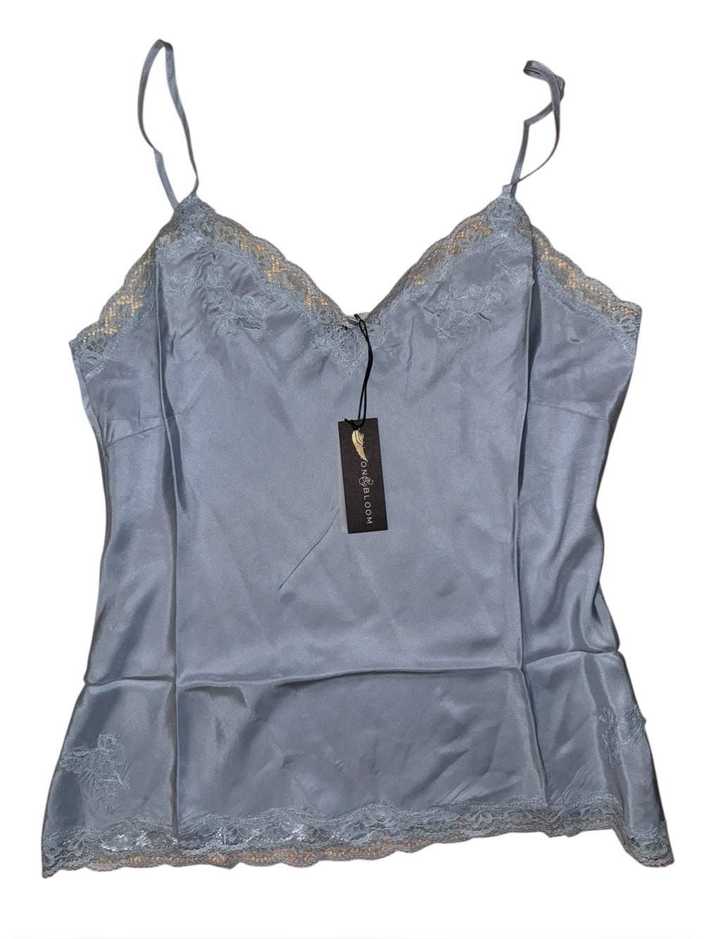 The Falcon & Bloom Ice Blue Silk Lace Cami Top Large NWT